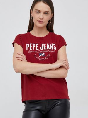 Памучна тениска Pepe Jeans червено