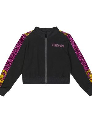 Hoodie i bomull för tjejer Versace Kids svart