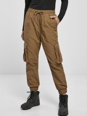 Nylonowe spodnie cargo z wysoką talią Urban Classics brązowe
