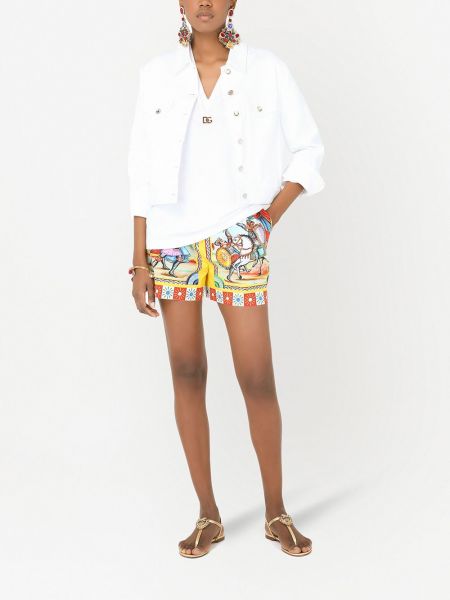 Pantalones cortos de cintura alta con estampado Dolce & Gabbana blanco
