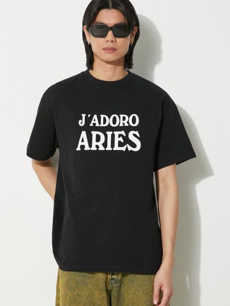 Koszulka bawełniana z nadrukiem Aries czarna