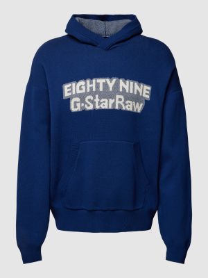 Dzianinowy sweter z nadrukiem G-star Raw niebieski