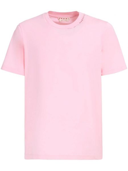 Květinové bavlněné tričko s potiskem Marni růžové