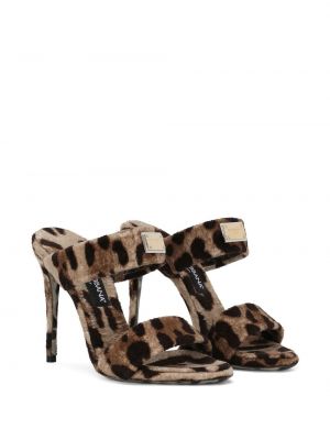 Slip on leopardí sandály s potiskem Dolce & Gabbana hnědé