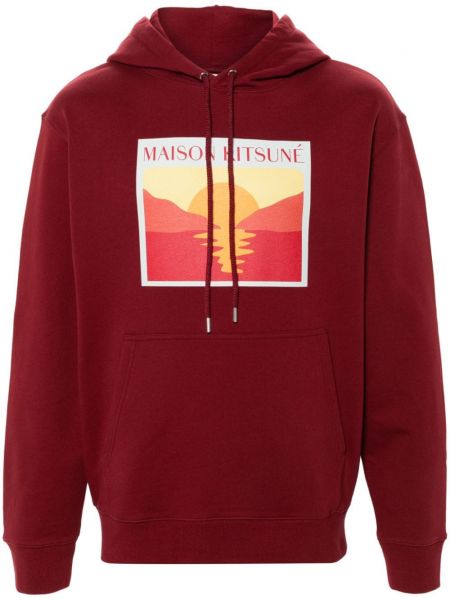 Pamučna hoodie s kapuljačom Maison Kitsuné crvena