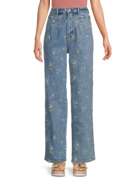 Широкие джинсы со складками с цветочным принтом Driftwood, Light Wash