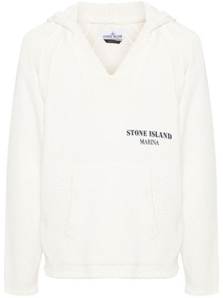 Pletena hoodie s kapuljačom s printom Stone Island bijela