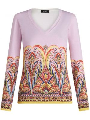 Džemper s printom s v-izrezom s paisley uzorkom Etro ružičasta