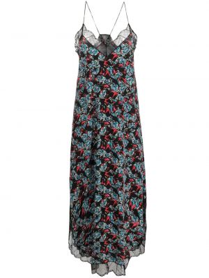Svilena obleka s cvetličnim vzorcem s potiskom Zadig&voltaire črna