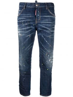 Jeans a vita bassa con stampa Dsquared2 blu