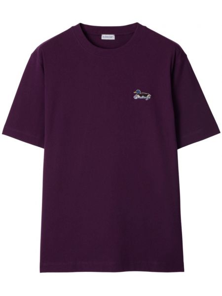 Памучна тениска бродирана Burberry виолетово