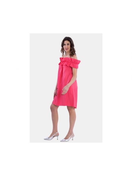 Mini vestido de lino de viscosa con volantes Fracomina rosa