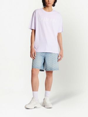 Kokvilnas t-krekls Balmain violets