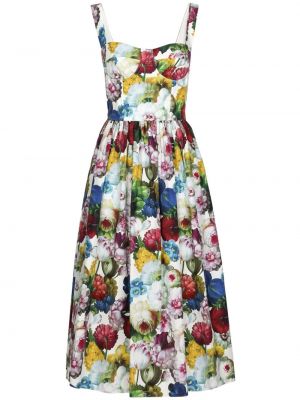 Миди рокля на цветя с принт Dolce & Gabbana синьо