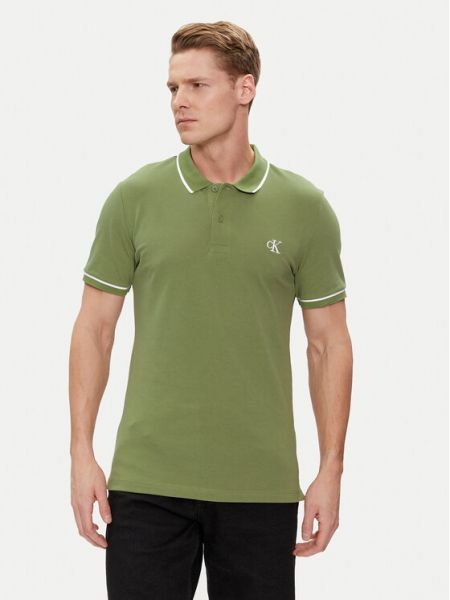 Тениска с копчета slim Calvin Klein Jeans зелено