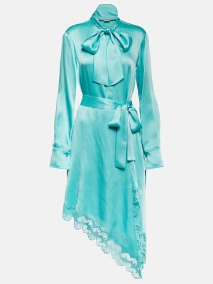 Krajkové saténové midi šaty Stella Mccartney modré