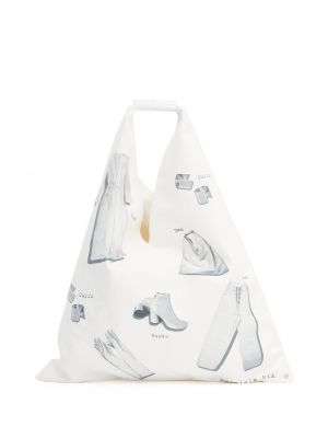 Δερμάτινη τσάντα shopper Mm6 Maison Margiela λευκό