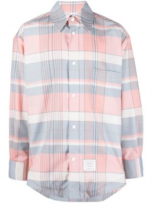 Oversized kostkovaná košile Thom Browne růžová