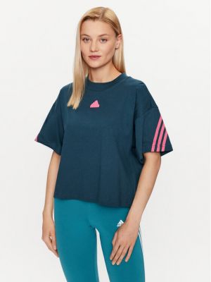 Tricou cu dungi cu croială lejeră Adidas