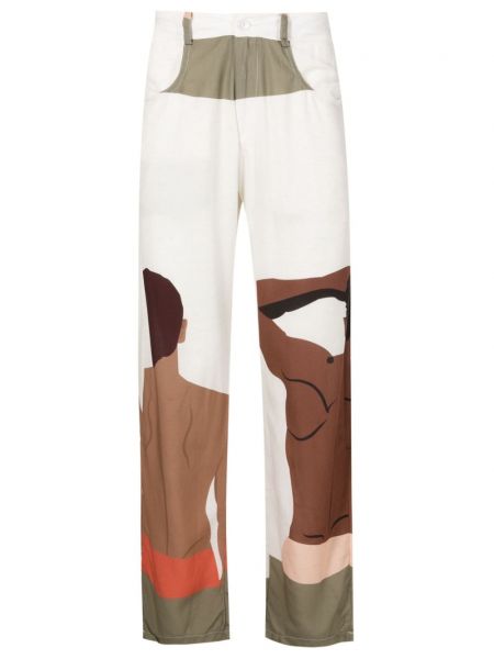 Λινό παντελόνι με σχέδιο Amir Slama λευκό