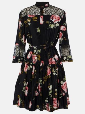 Svilena haljina s cvjetnim printom Erdem crna