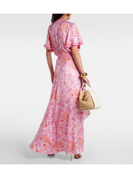 Сатенена миди рокля на цветя Poupette St Barth розово