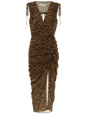 Svilena midi haljina s printom sa zebra printom Veronica Beard zelena