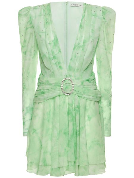Hedvábné mini šaty Alessandra Rich zelené