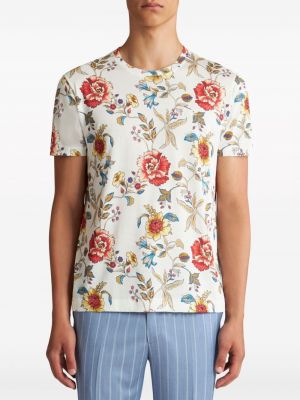 Kokvilnas t-krekls ar ziediem ar apdruku Etro balts