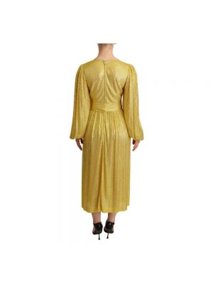Vestido midi de malla plisado de cristal Dolce & Gabbana amarillo