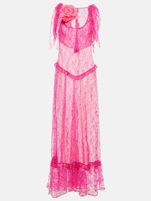 Csipkés virágos hosszú ruha Rodarte rózsaszín