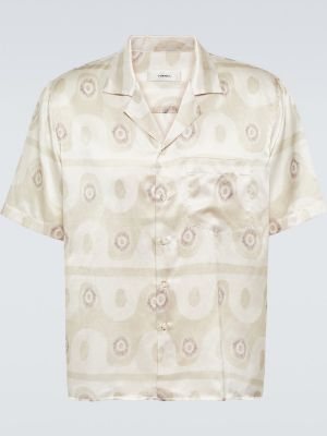 Bavlněná hedvábná košile s potiskem Commas béžová