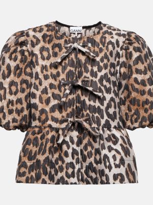 Жакардова блуза с принт с леопардов принт Ganni