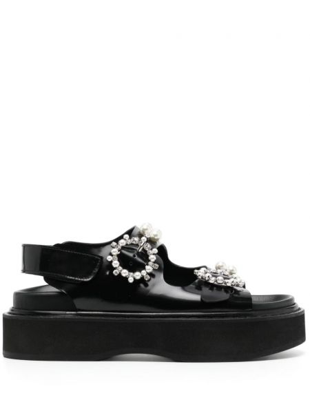 Krištáľové kožené sandále Simone Rocha čierna