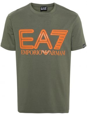 Kokvilnas t-krekls ar apdruku Ea7 Emporio Armani zaļš
