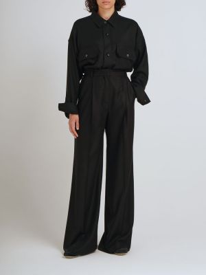 Kašmírové rovné kalhoty s vysokým pasem Loro Piana černé