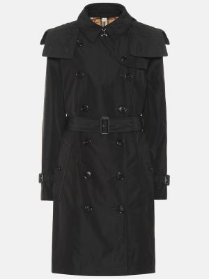 Krótki płaszcz skórzane klasyczne z kapturem Burberry - сzarny