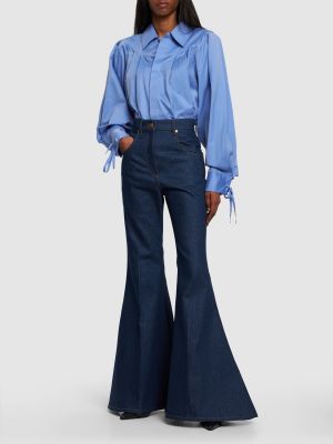 Bavlněné zvonové džíny s vysokým pasem Nina Ricci modré