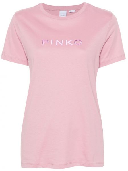 Памучна тениска бродирана Pinko розово