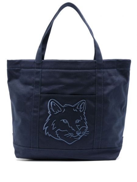 Βαμβακερή τσάντα shopper Maison Kitsuné μπλε
