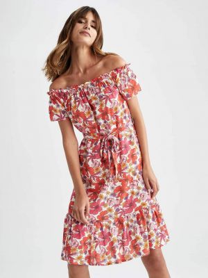 Φλοράλ μίντι φόρεμα με σχέδιο με κοντό μανίκι Defacto