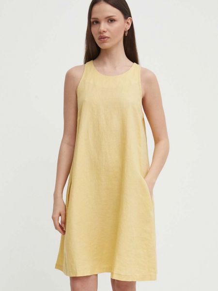 Lniana sukienka mini United Colors Of Benetton żółta