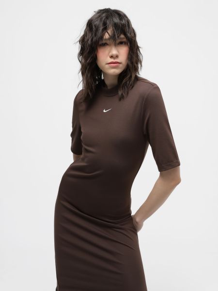 Платье миди из вискозы Nike коричневое