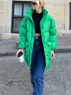 Kabát na zip se stojáčkem s kapsami Trend Alaçatı Stili zelený