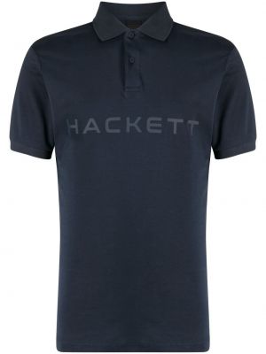 Памучна поло тениска с принт Hackett синьо