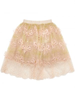 Tylové mini sukně s výšivkou s mašlí Simone Rocha růžové