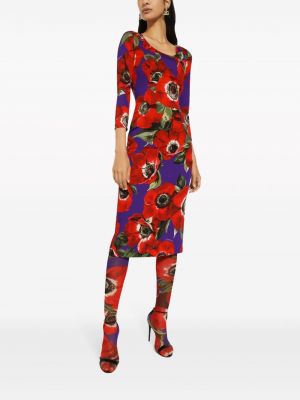 Midi šaty s potiskem Dolce & Gabbana fialové