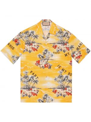 Риза на цветя с принт Gucci жълто