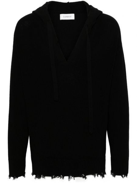 Pletena hoodie s kapuljačom s izlizanim efektom Laneus crna