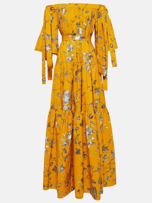 Květinové bavlněné dlouhé šaty Erdem žluté